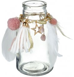 Pretty Pink Feather Glass Jar
