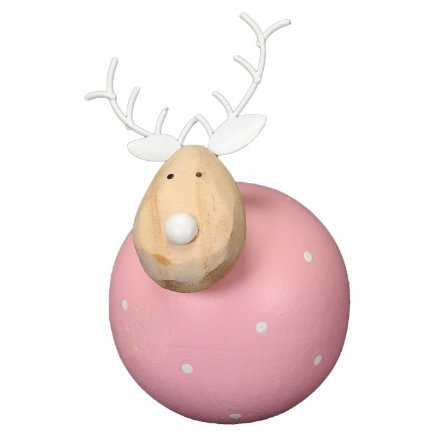 Large Pink Polka Dot Wooden Reindeer