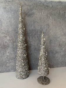 Stemmed Grey/Silver and Cream Beaded Christmas Tree