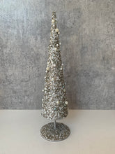 Load image into Gallery viewer, Stemmed Grey/Silver and Cream Beaded Christmas Tree