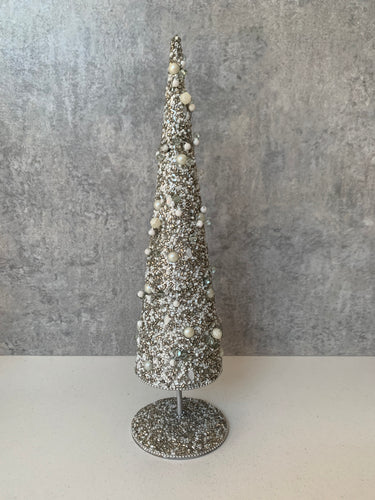 Stemmed Grey/Silver and Cream Beaded Christmas Tree