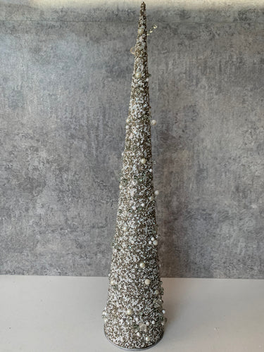 Grey/Silver and Cream Beaded Christmas Tree