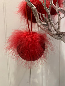 Red Glitter and Feather Bauble
