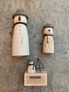 Hand Carved Wooden Snowmen Set