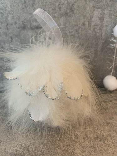 White Fluffy Feather Bauble - 2 sizes